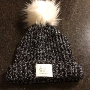 Love Your Melon black beanie with white pom pom